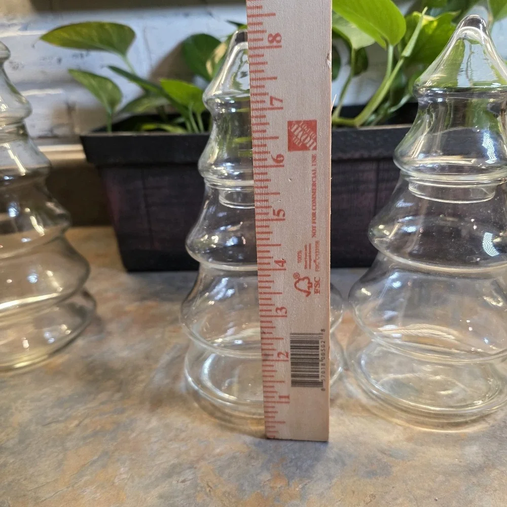 Rare Vintage Libbey Glass Crystal Creations Christmas Tree Jar Complete Set of 3